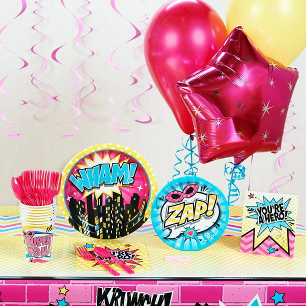 Superhero 'KA-POW' 12" Pink on White Latex Balloons pack of 25 by Party Decor